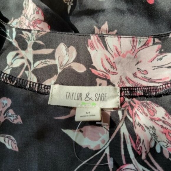 Taylor and Sage floral wrap blouse size medium in black with multicolored floral - Picture 9 of 11